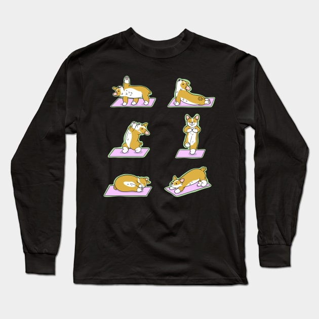 Cute Corgi Yoga Long Sleeve T-Shirt by IhateDumplings